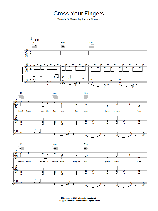 Laura Marling Cross Your Fingers sheet music notes and chords arranged for Piano, Vocal & Guitar Chords