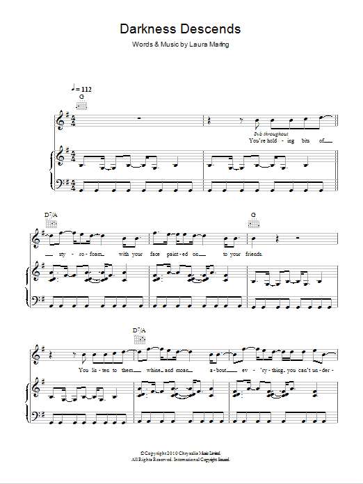 Laura Marling Darkness Descends sheet music notes and chords arranged for Piano, Vocal & Guitar Chords