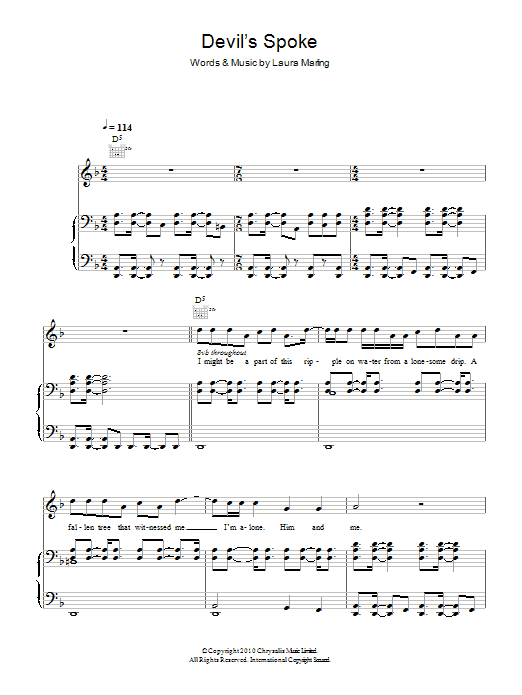 Laura Marling Devil's Spoke sheet music notes and chords arranged for Piano, Vocal & Guitar Chords