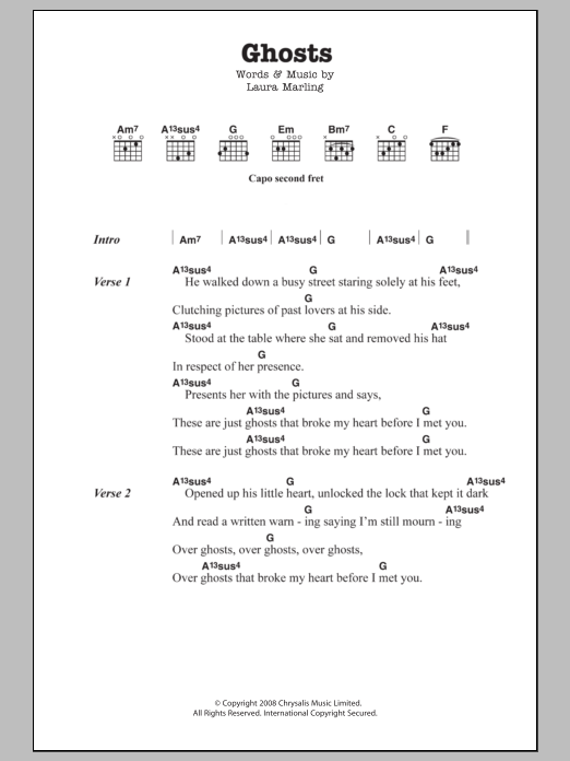 Laura Marling Ghosts sheet music notes and chords arranged for Guitar Chords/Lyrics