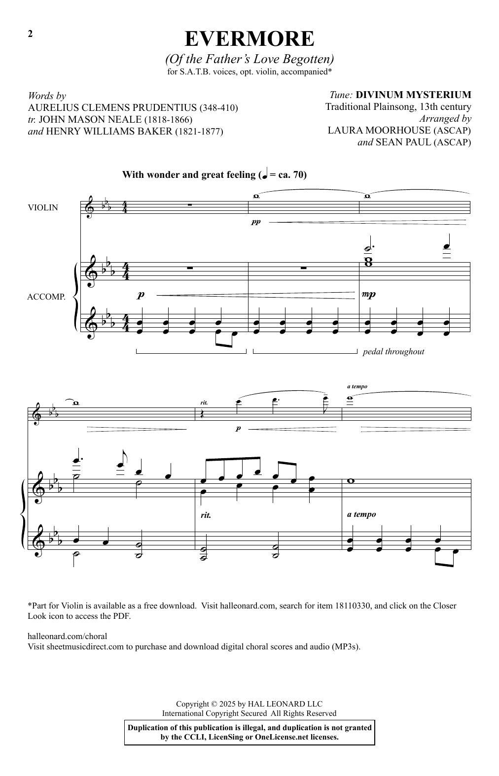 Laura Moorhouse and Sean Paul Evermore (Of The Father's Love Begotten) sheet music notes and chords arranged for SATB Choir