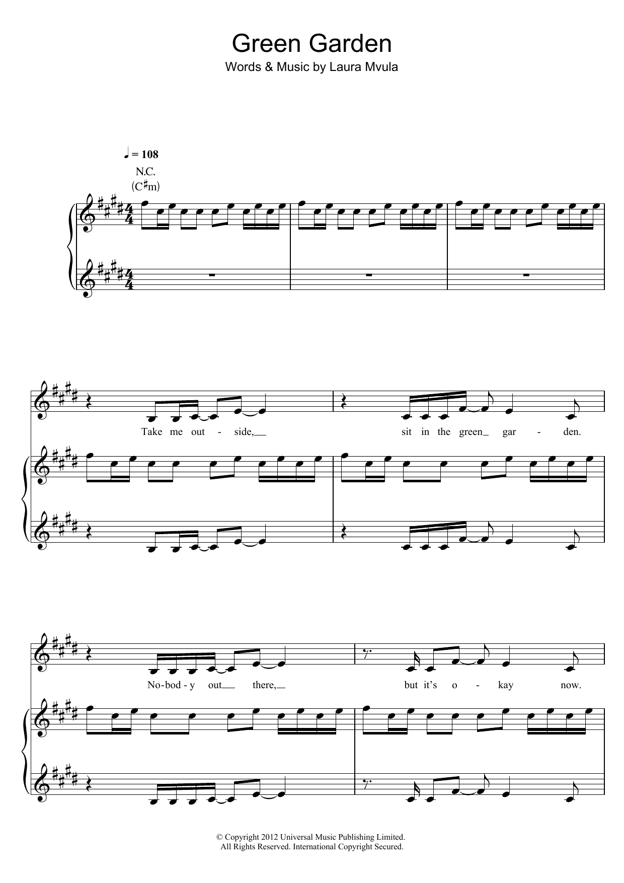 Laura Mvula Green Garden sheet music notes and chords arranged for Piano, Vocal & Guitar Chords