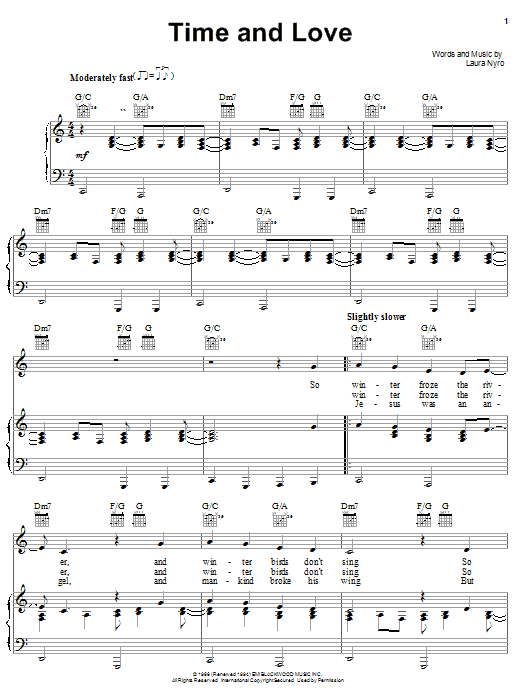 Laura Nyro Time And Love sheet music notes and chords arranged for Piano, Vocal & Guitar Chords (Right-Hand Melody)