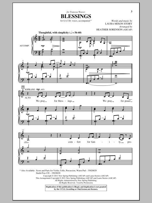 Laura Story Blessings (arr. Heather Sorenson) sheet music notes and chords arranged for SATB Choir
