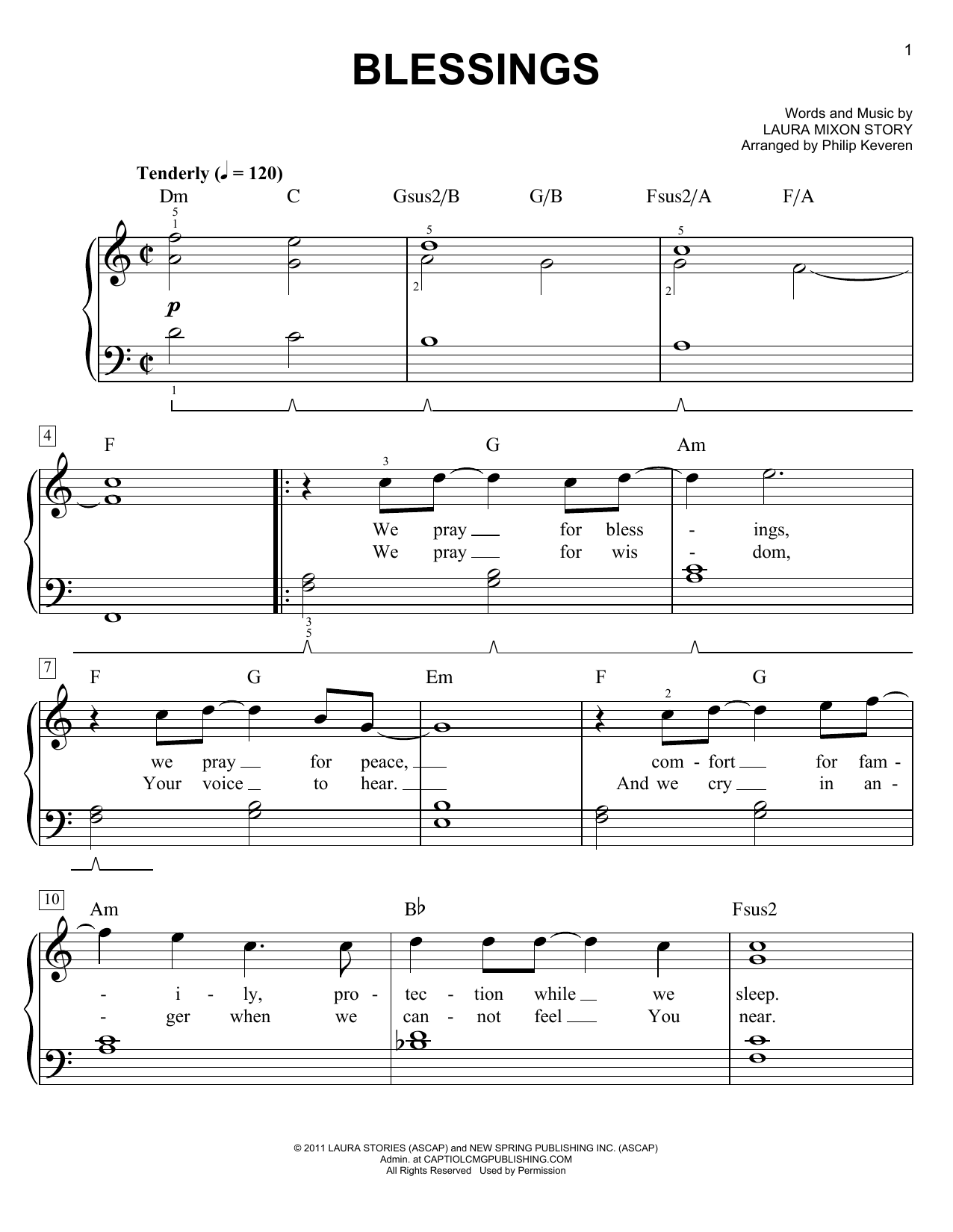 Laura Story Blessings (arr. Phillip Keveren) sheet music notes and chords arranged for Easy Piano