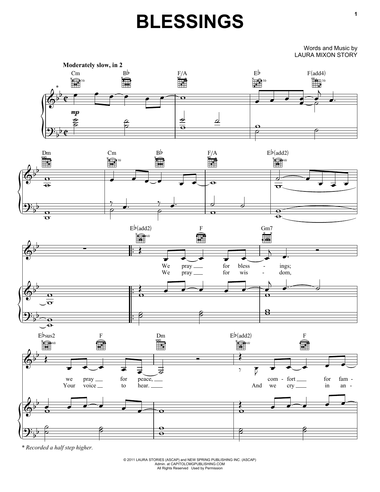 Laura Story Blessings sheet music notes and chords arranged for Piano Solo
