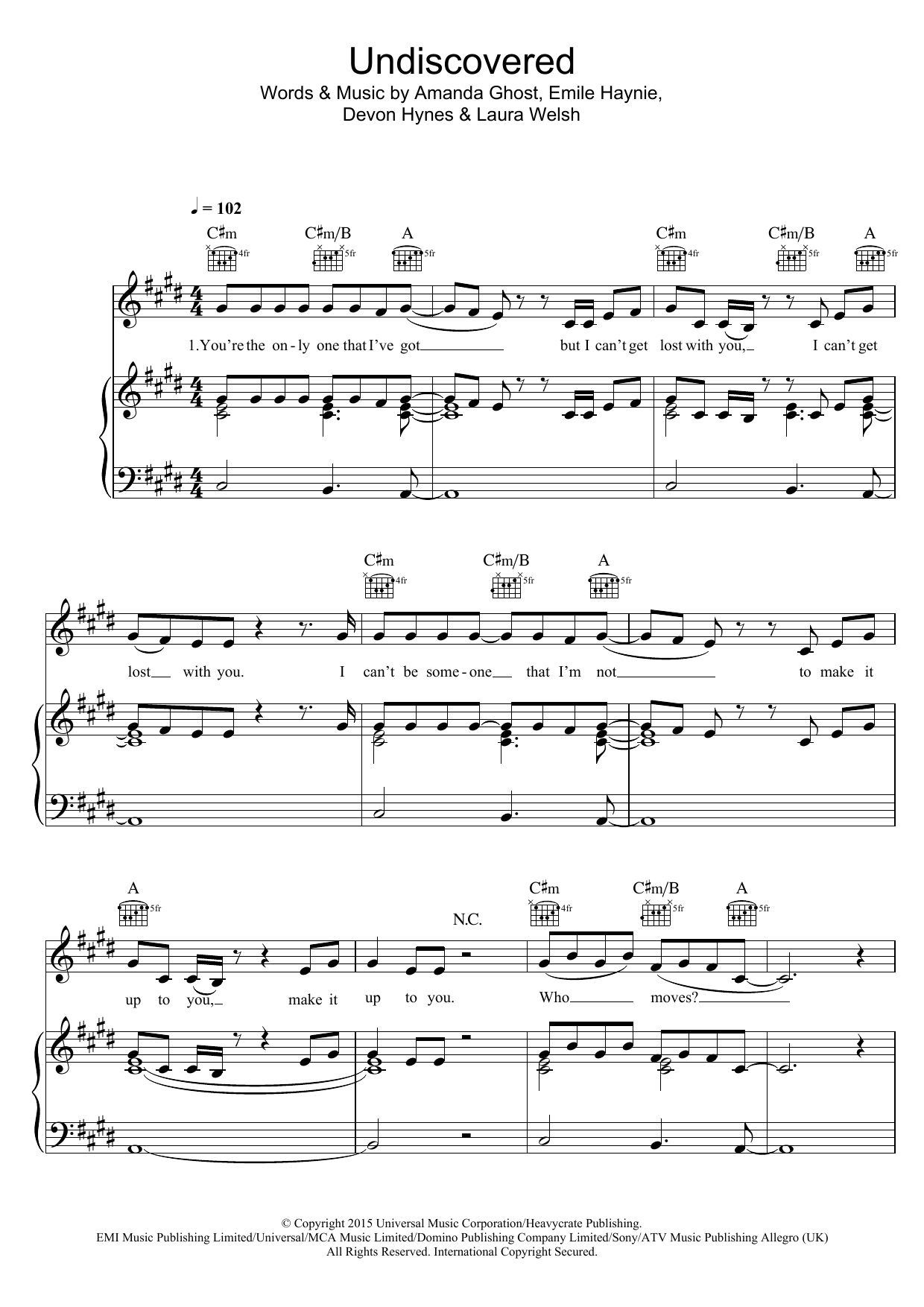 Laura Welsh Undiscovered (from 'Fifty Shades Of Grey') sheet music notes and chords arranged for Piano, Vocal & Guitar Chords