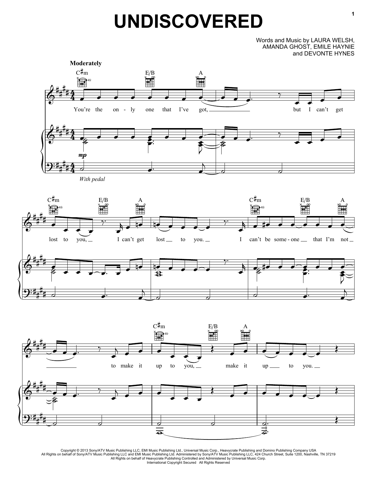 Laura Welsh Undiscovered sheet music notes and chords arranged for Piano, Vocal & Guitar Chords (Right-Hand Melody)