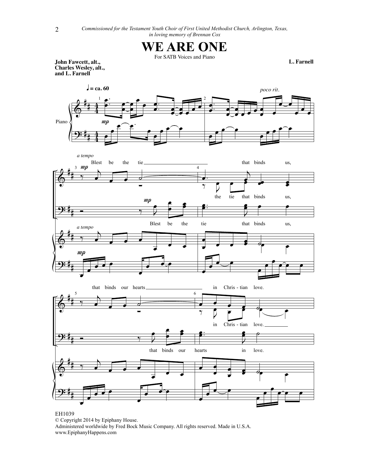 Laura Farnell We Are One sheet music notes and chords arranged for SATB Choir