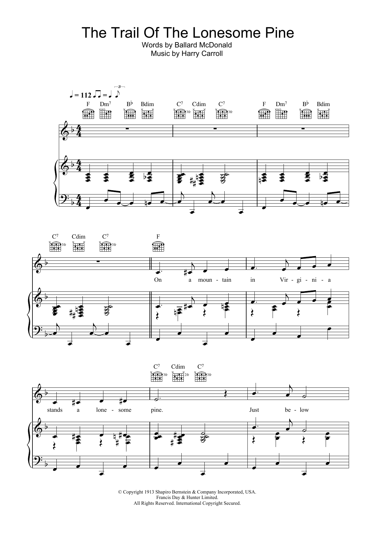 Laurel and Hardy The Trail Of The Lonesome Pine sheet music notes and chords arranged for Piano, Vocal & Guitar Chords