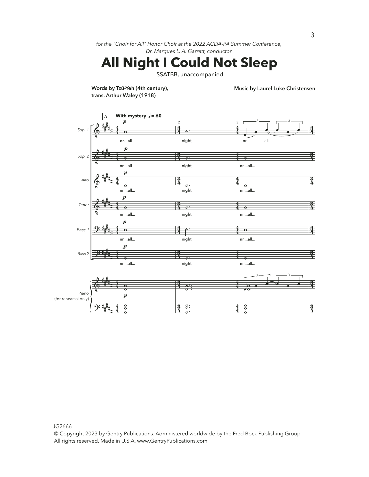 Laurel Luke Christensen All Night I Could Not Sleep sheet music notes and chords arranged for SATB Choir