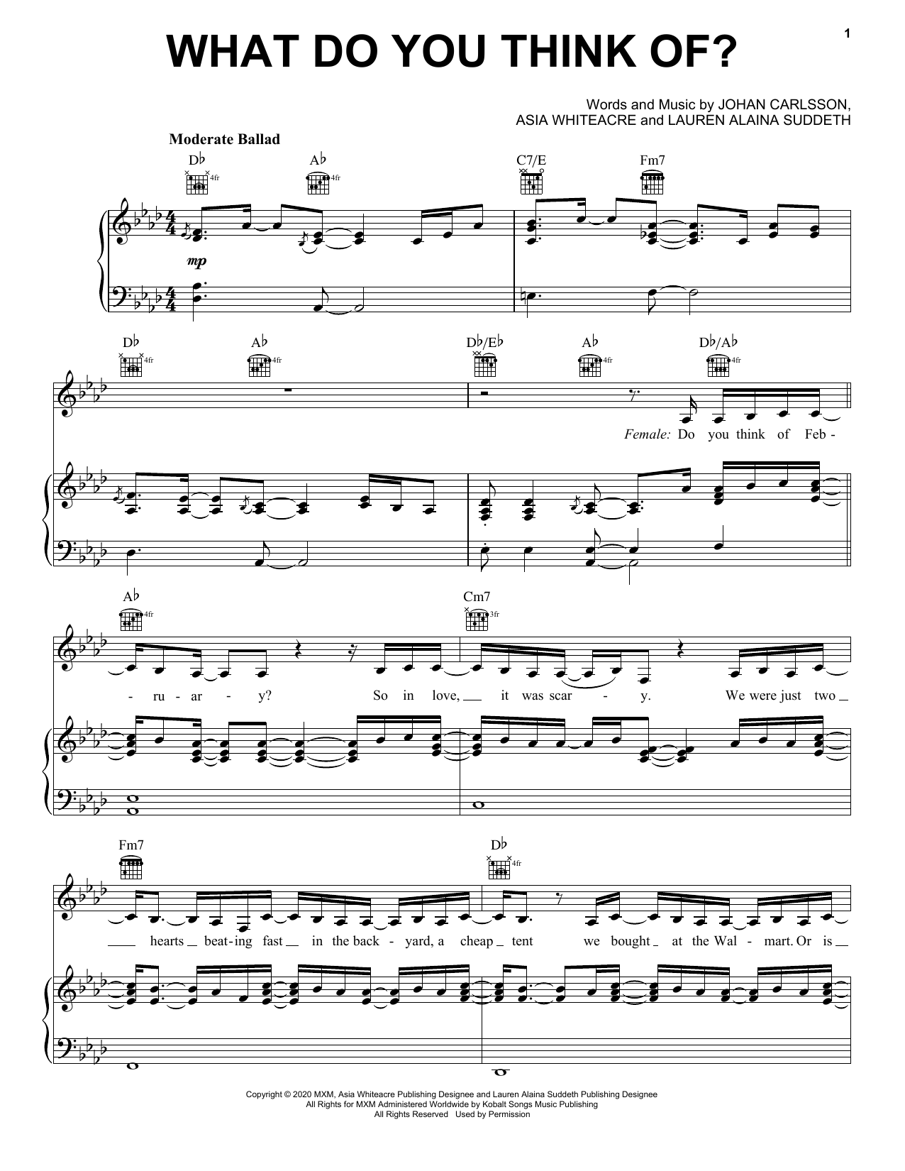 Lauren Alaina & Lukas Graham What Do You Think Of? sheet music notes and chords arranged for Piano, Vocal & Guitar Chords (Right-Hand Melody)