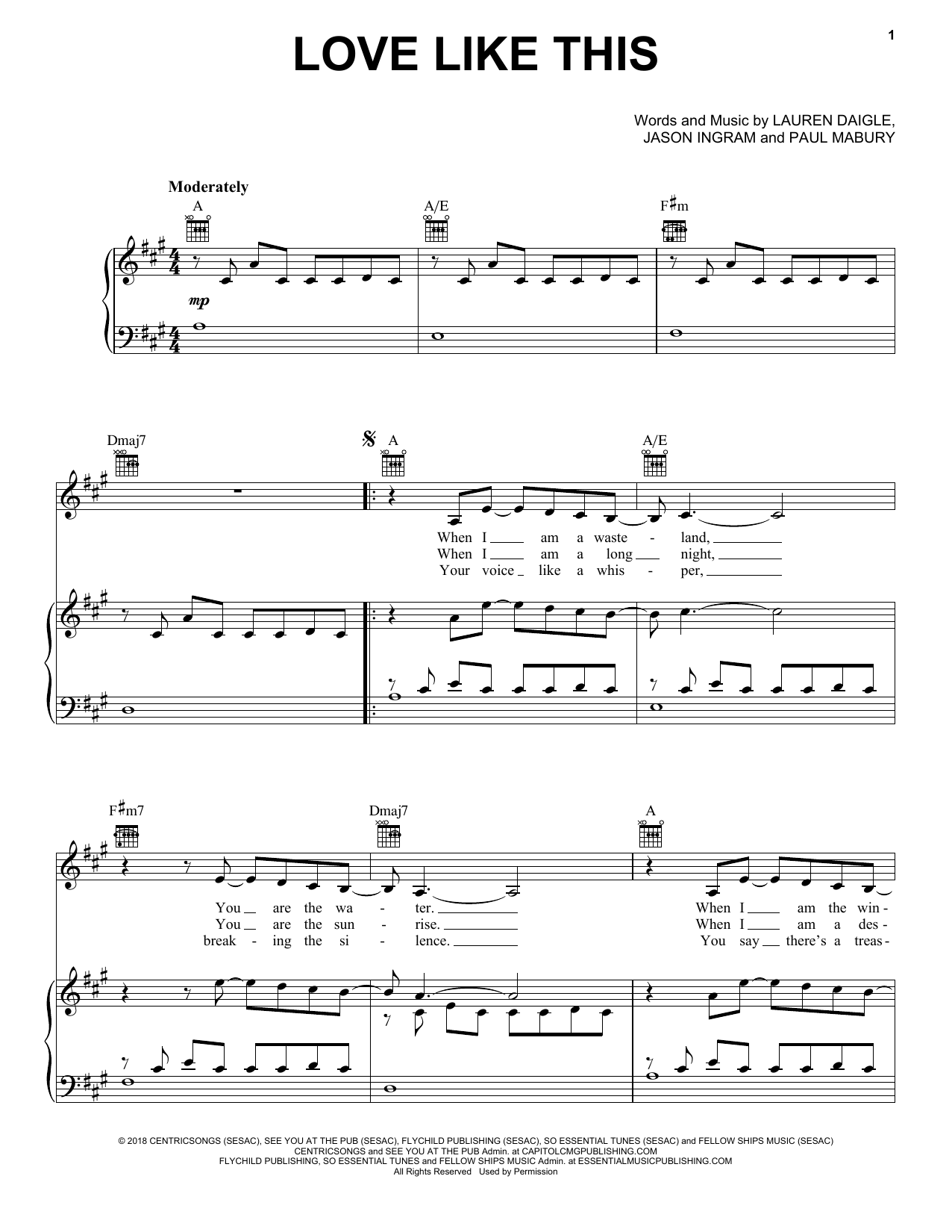 Lauren Daigle Love Like This sheet music notes and chords arranged for Piano, Vocal & Guitar Chords (Right-Hand Melody)