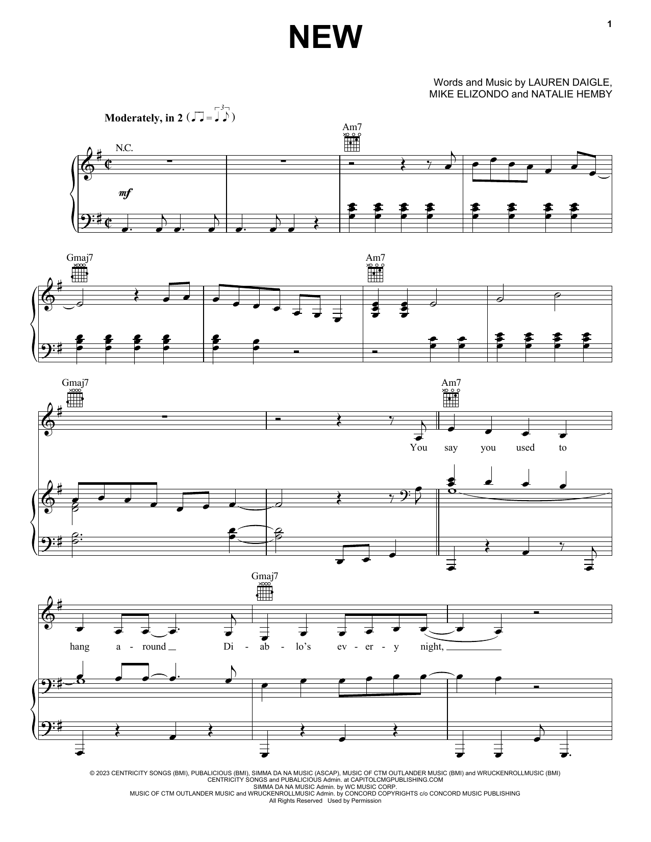 Lauren Daigle New sheet music notes and chords arranged for Piano, Vocal & Guitar Chords (Right-Hand Melody)