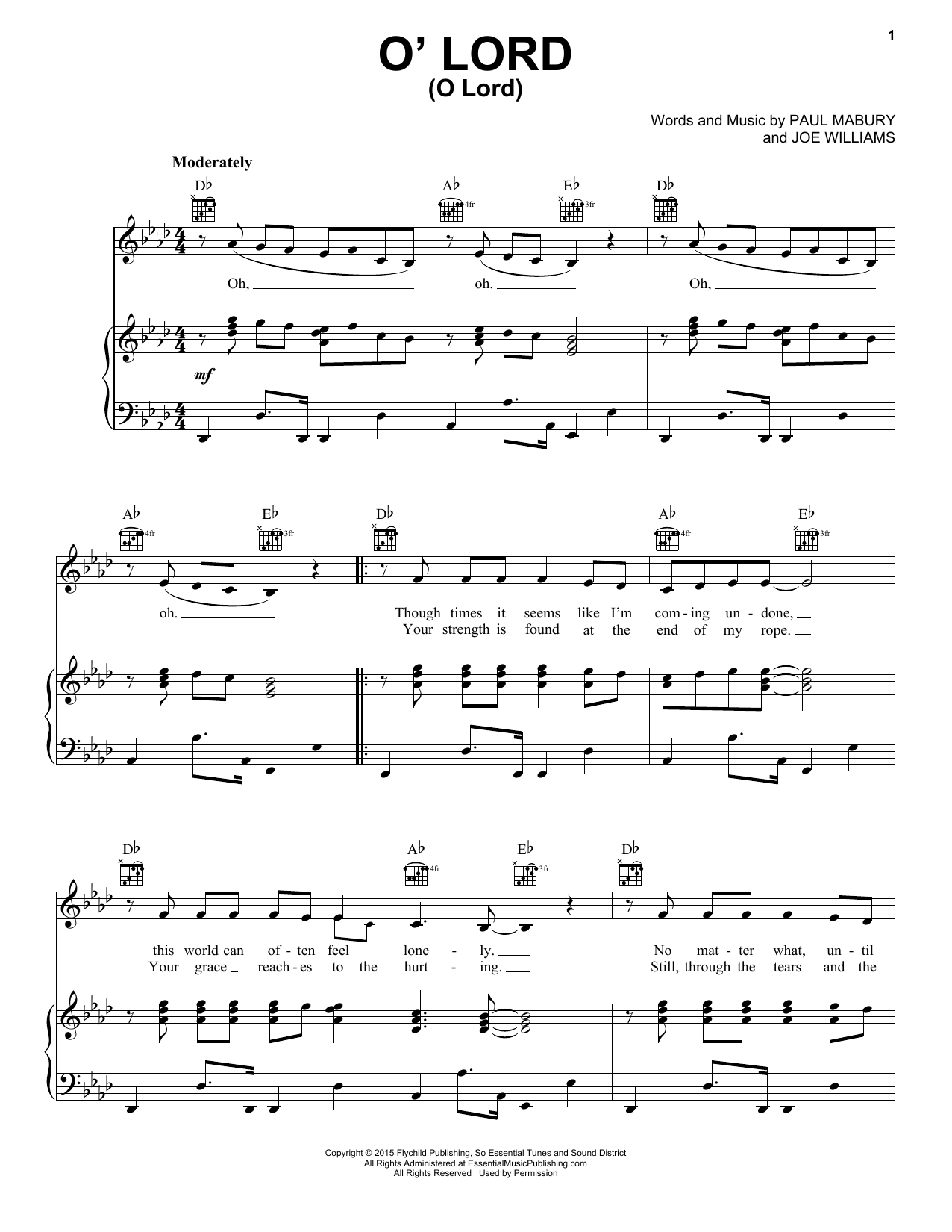 Lauren Daigle O' Lord sheet music notes and chords arranged for Piano, Vocal & Guitar Chords (Right-Hand Melody)
