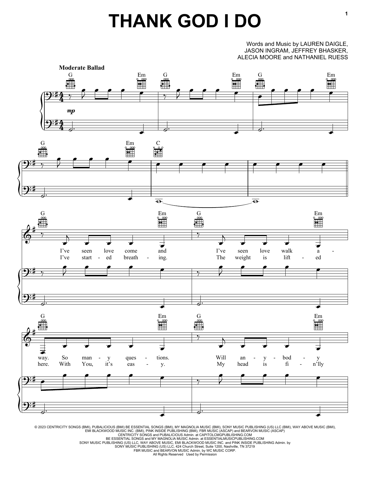 Lauren Daigle Thank God I Do sheet music notes and chords arranged for Easy Piano