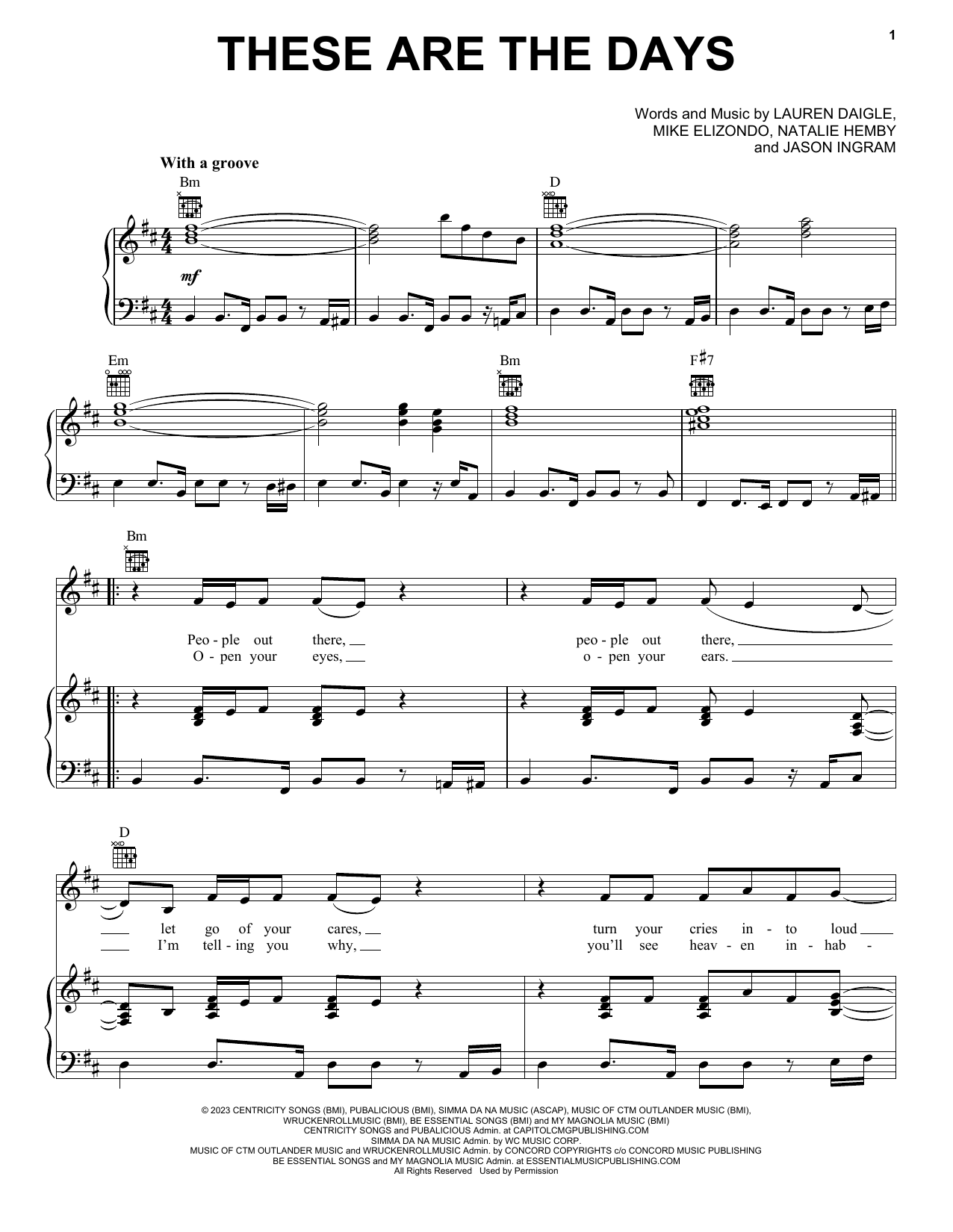 Lauren Daigle These Are The Days sheet music notes and chords arranged for Piano, Vocal & Guitar Chords (Right-Hand Melody)