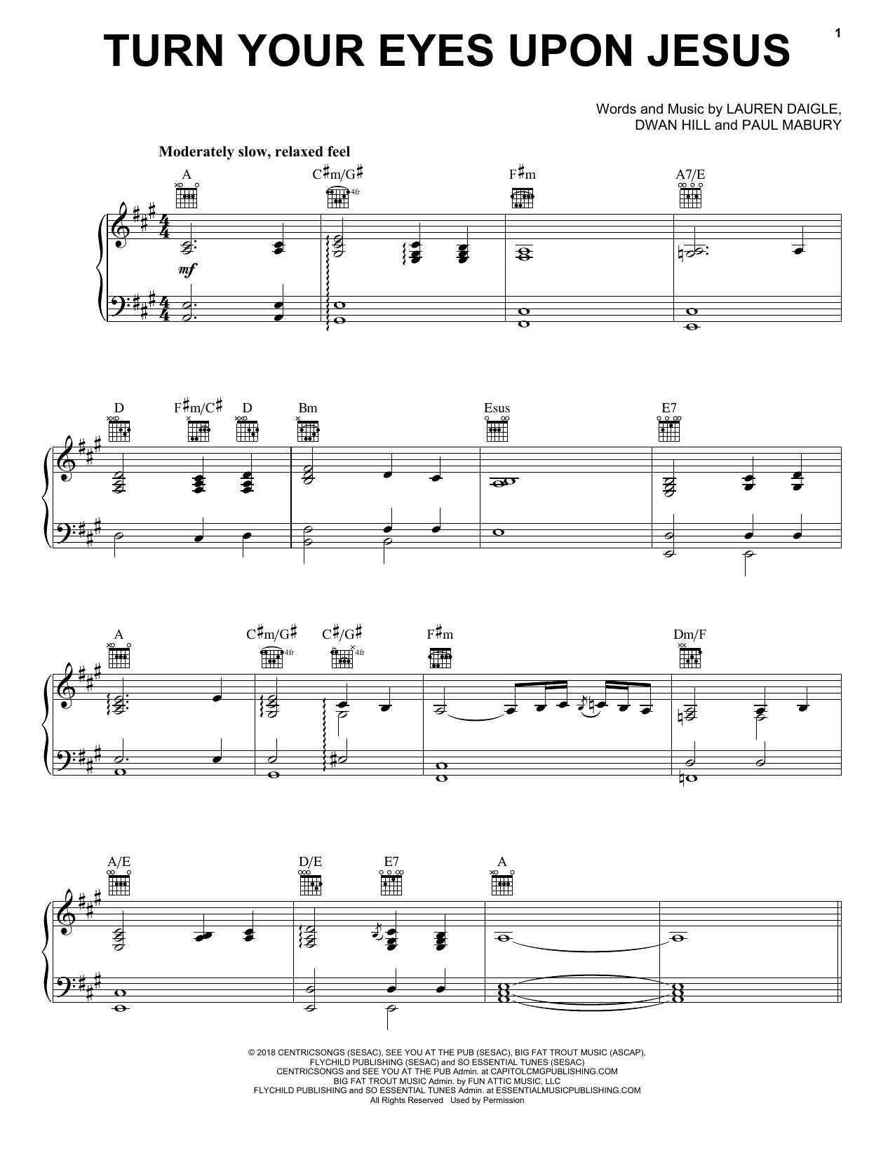 Lauren Daigle Turn Your Eyes Upon Jesus sheet music notes and chords arranged for Easy Piano