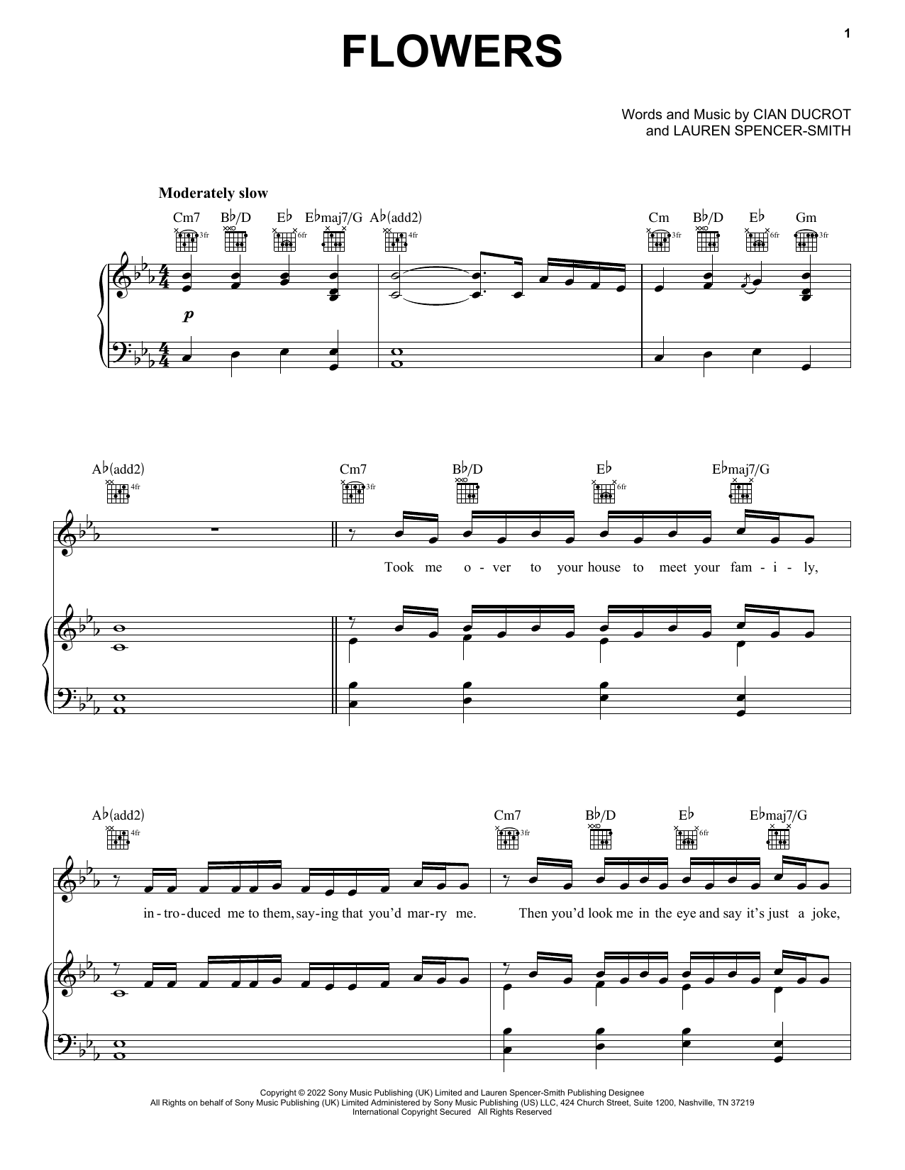 Lauren Spencer-Smith Flowers sheet music notes and chords arranged for Piano, Vocal & Guitar Chords (Right-Hand Melody)