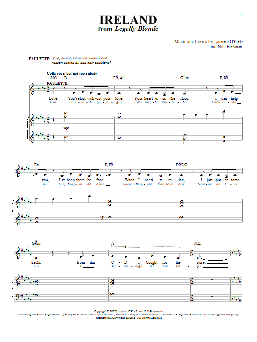 Laurence O'Keefe Ireland sheet music notes and chords arranged for Piano & Vocal