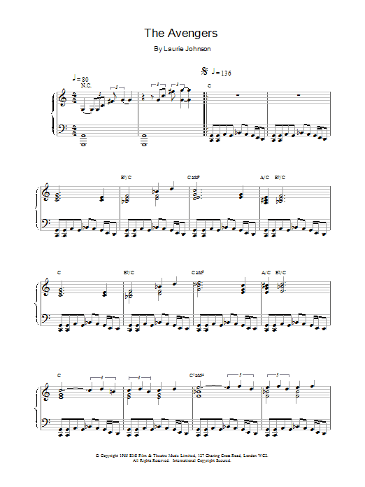 Laurie Johnson The Avengers sheet music notes and chords arranged for Piano Solo