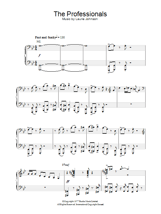 Laurie Johnson Theme from The Professionals sheet music notes and chords arranged for Piano Solo
