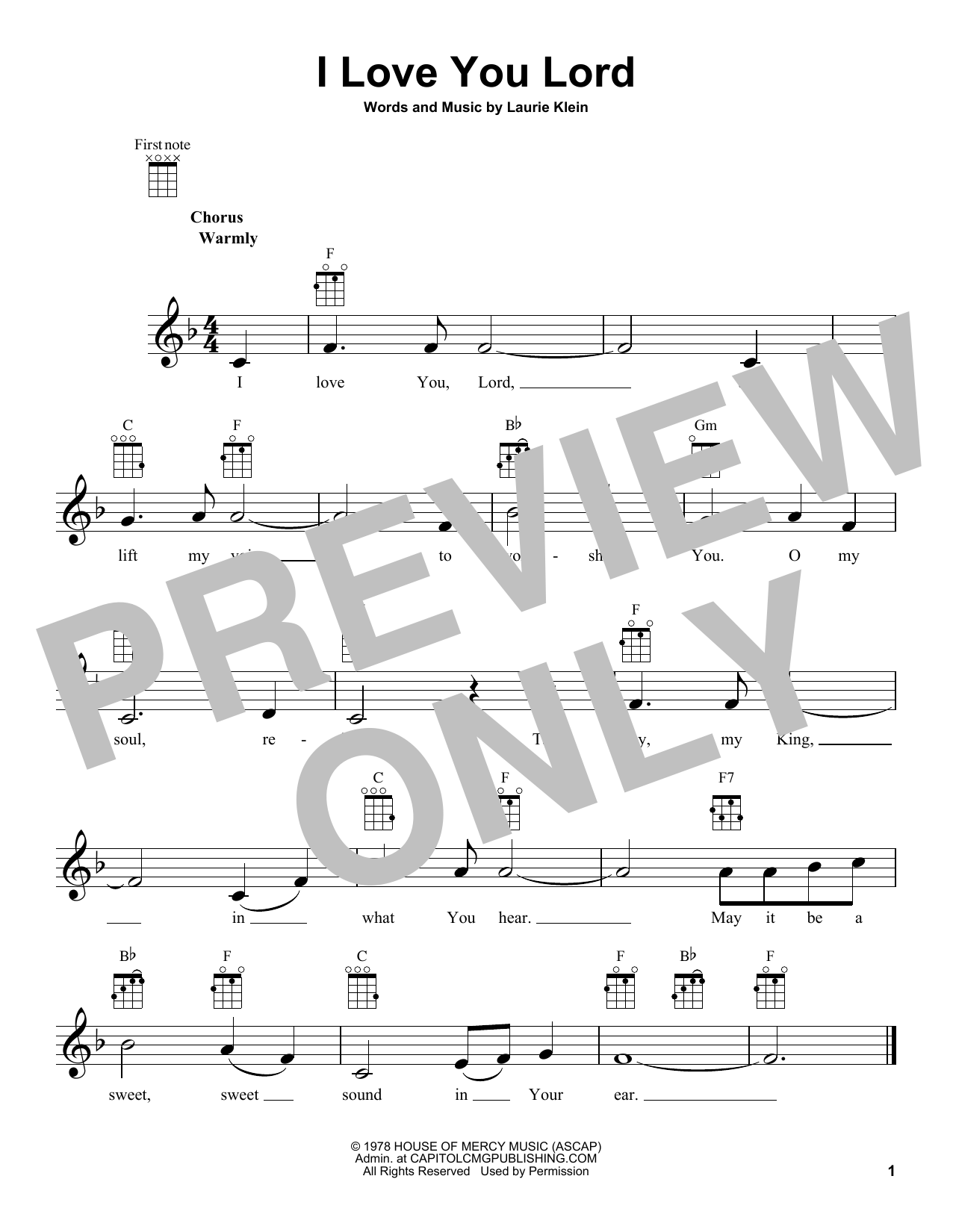 Laurie Klein I Love You Lord sheet music notes and chords arranged for Lead Sheet / Fake Book