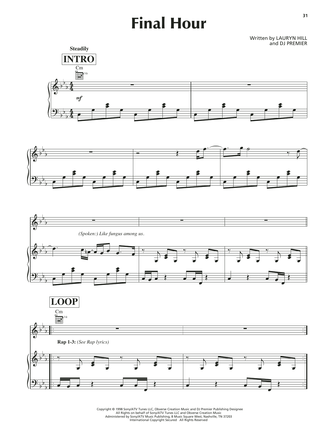 Lauryn Hill Final Hour sheet music notes and chords arranged for Piano, Vocal & Guitar Chords (Right-Hand Melody)