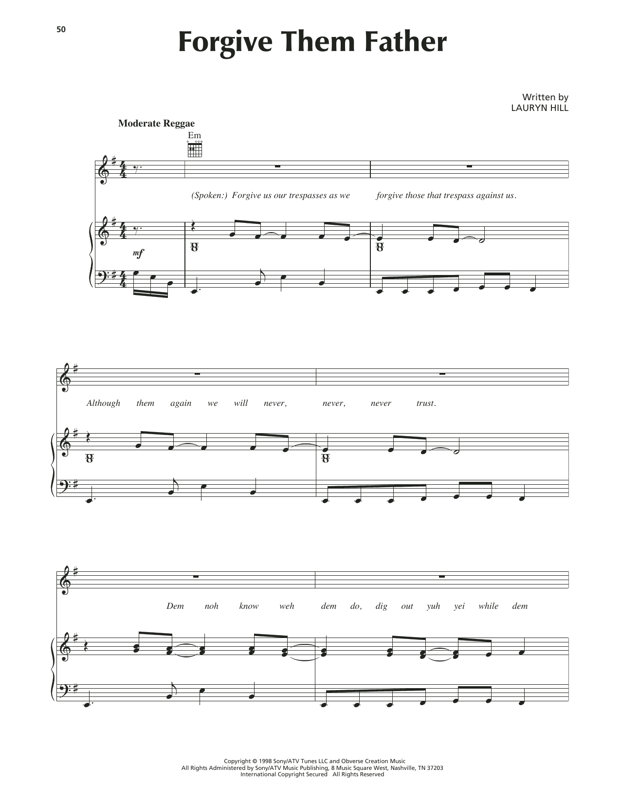 Lauryn Hill Forgive Them Father sheet music notes and chords arranged for Piano, Vocal & Guitar Chords (Right-Hand Melody)