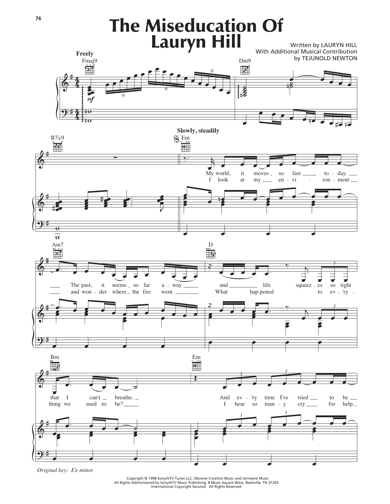 Lauryn Hill The Miseducation Of Lauryn Hill sheet music notes and chords arranged for Piano, Vocal & Guitar Chords (Right-Hand Melody)