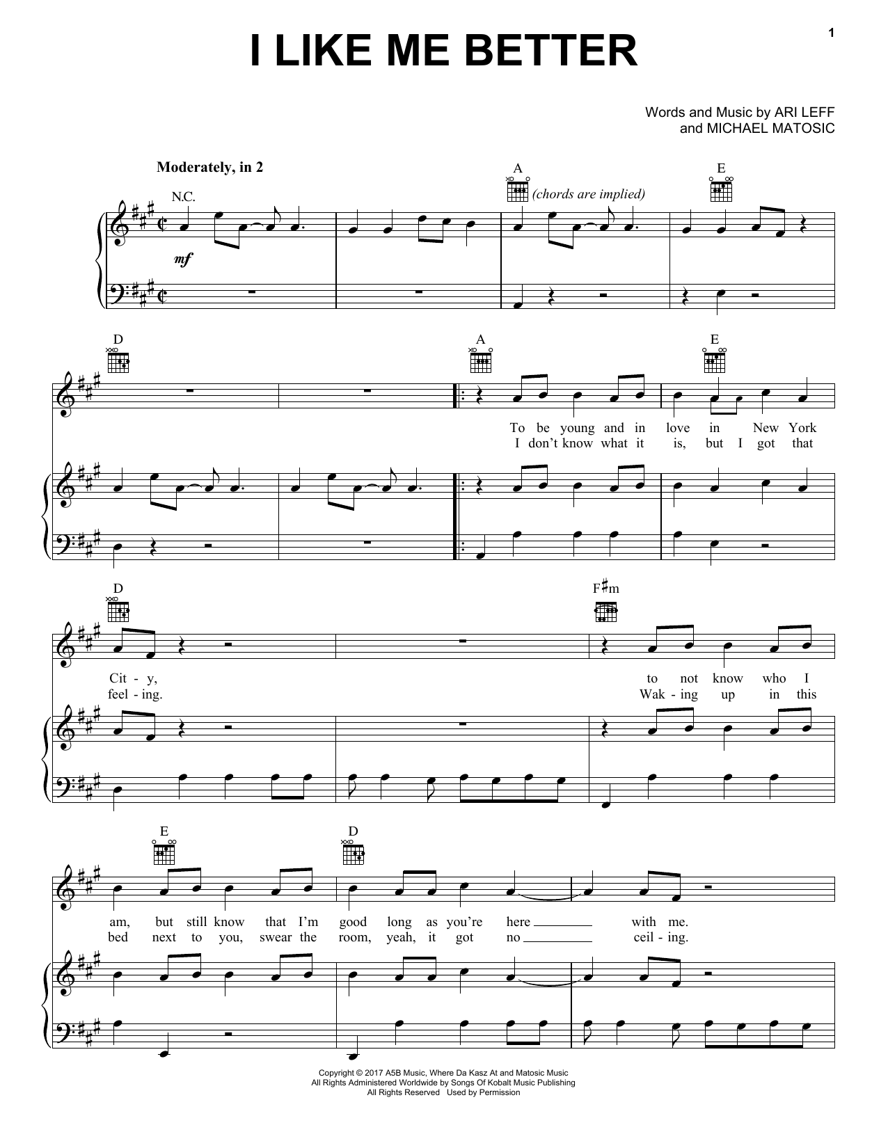 Lauv I Like Me Better sheet music notes and chords arranged for Piano, Vocal & Guitar Chords (Right-Hand Melody)