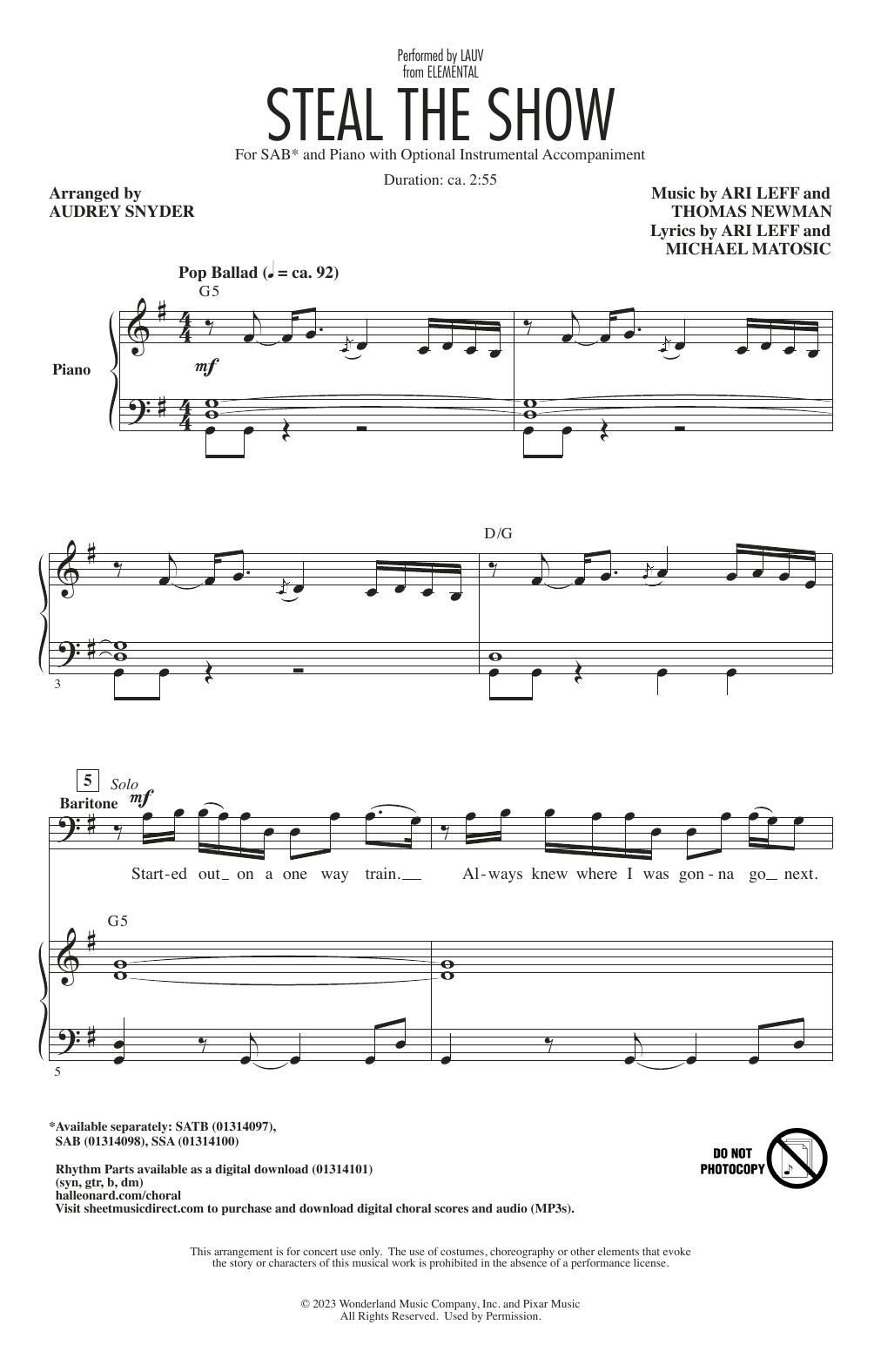 Lauv Steal The Show (from Elemental) (arr. Audrey Snyder) sheet music notes and chords arranged for SATB Choir