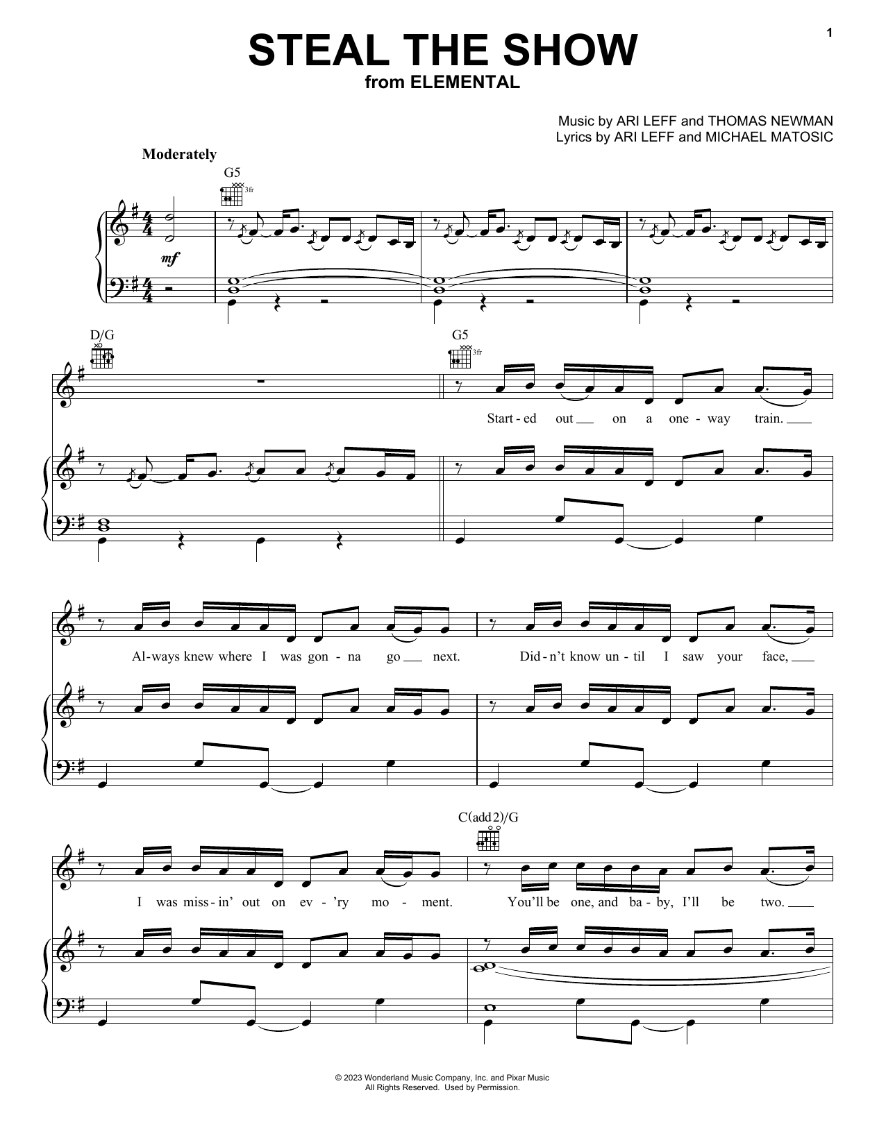 Lauv Steal The Show (from Elemental) sheet music notes and chords arranged for Easy Piano