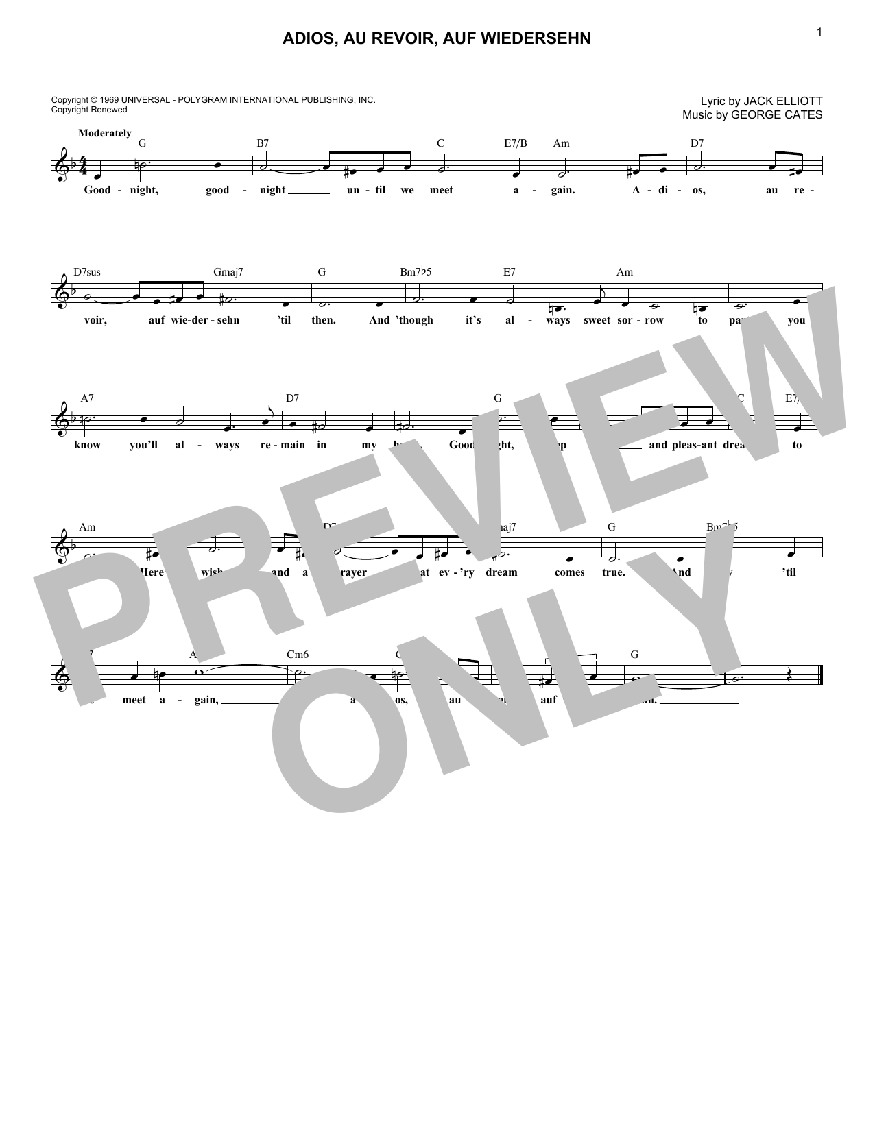 Lawrence Welk Adios, Au Revoir, Auf Wiedersehn sheet music notes and chords arranged for Lead Sheet / Fake Book