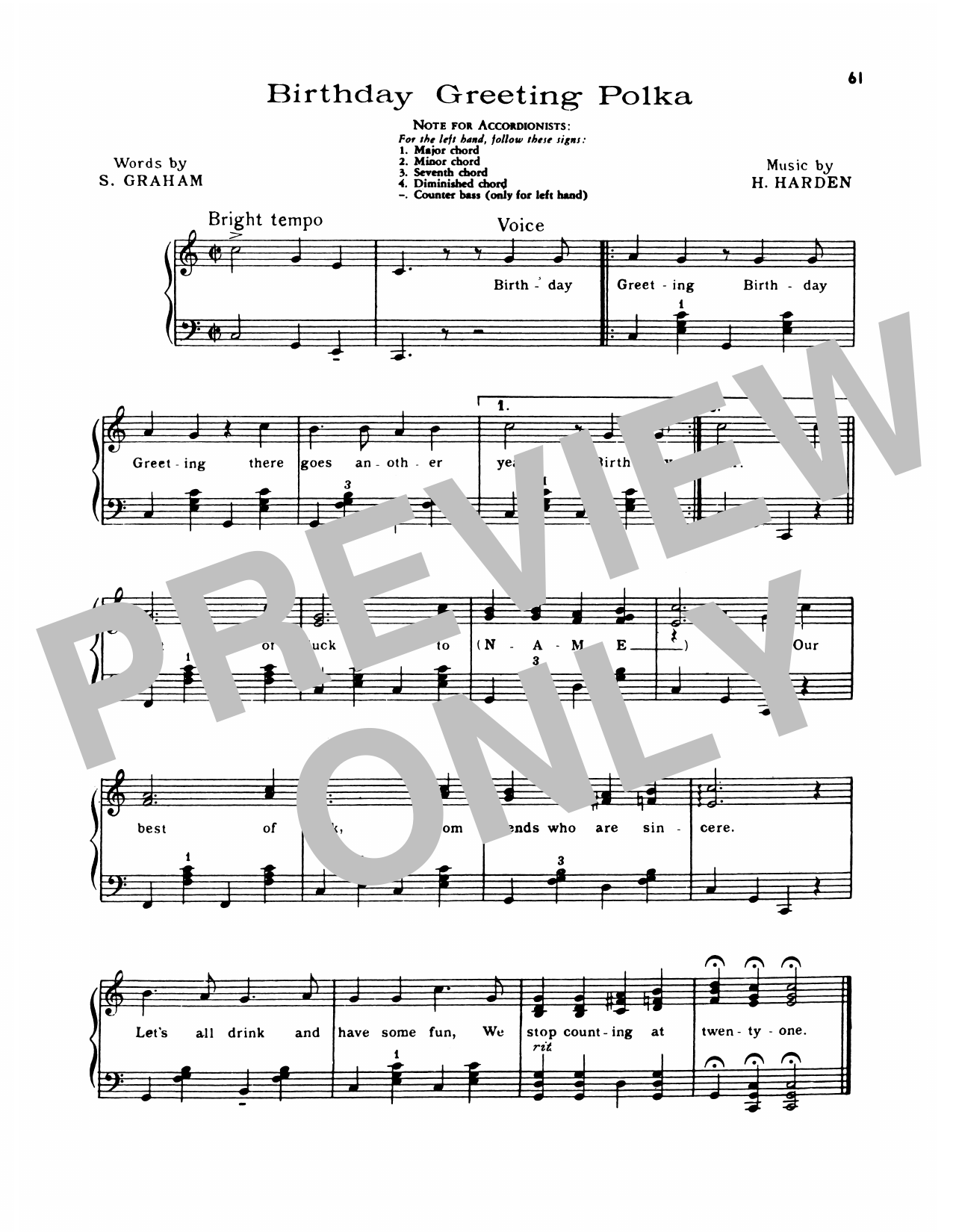 Lawrence Welk Birthday Greeting Polka sheet music notes and chords arranged for Piano Solo
