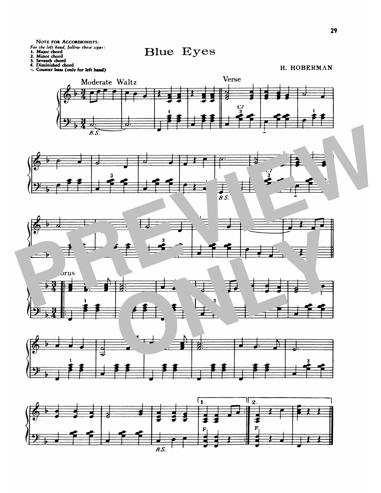 Lawrence Welk Blue Eyes sheet music notes and chords arranged for Piano Solo