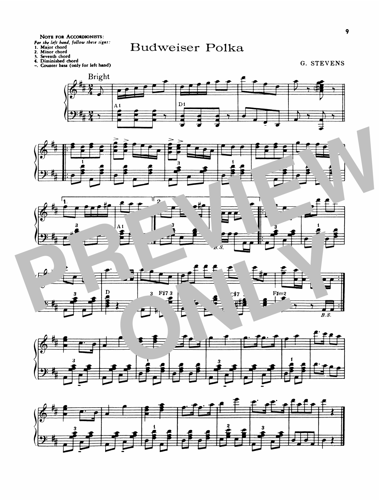 Lawrence Welk Budweiser Polka sheet music notes and chords arranged for Piano Solo