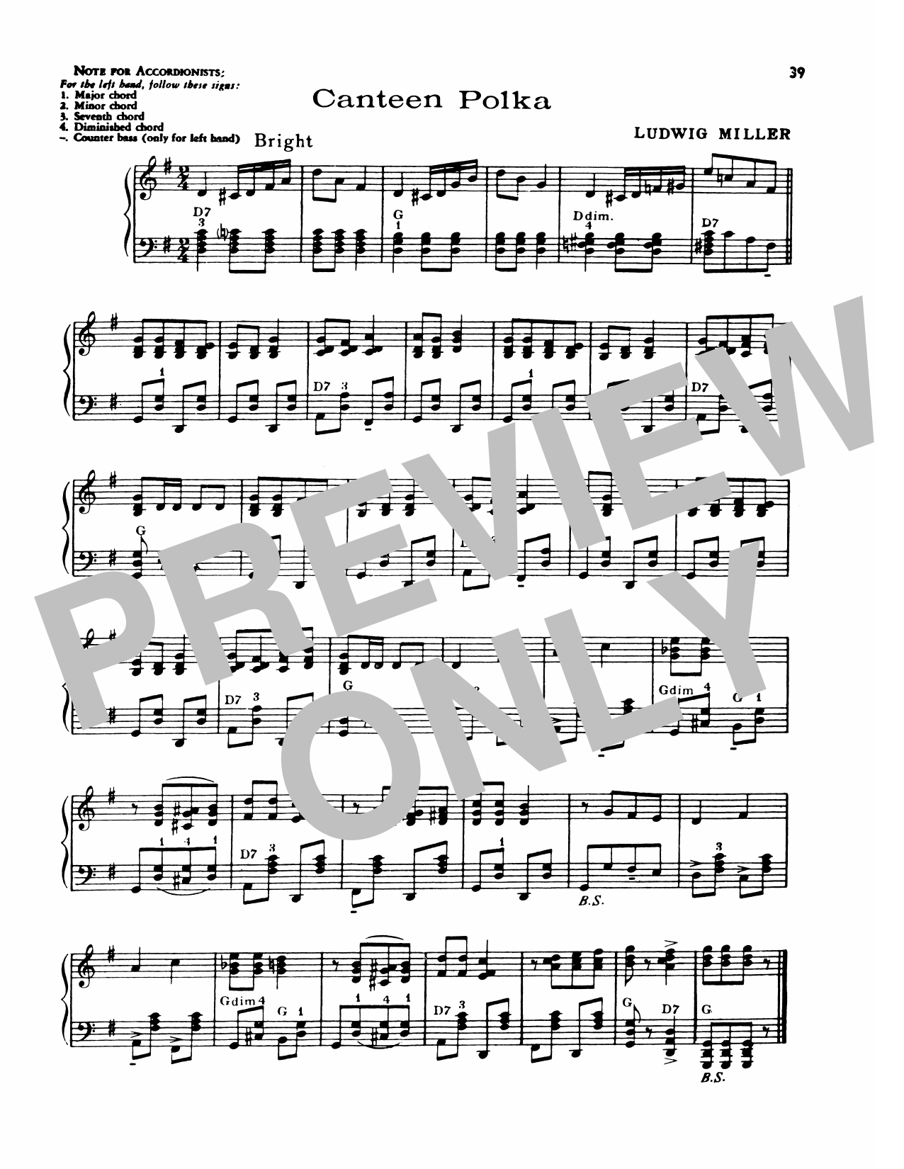 Lawrence Welk Canteen Polka sheet music notes and chords arranged for Piano Solo