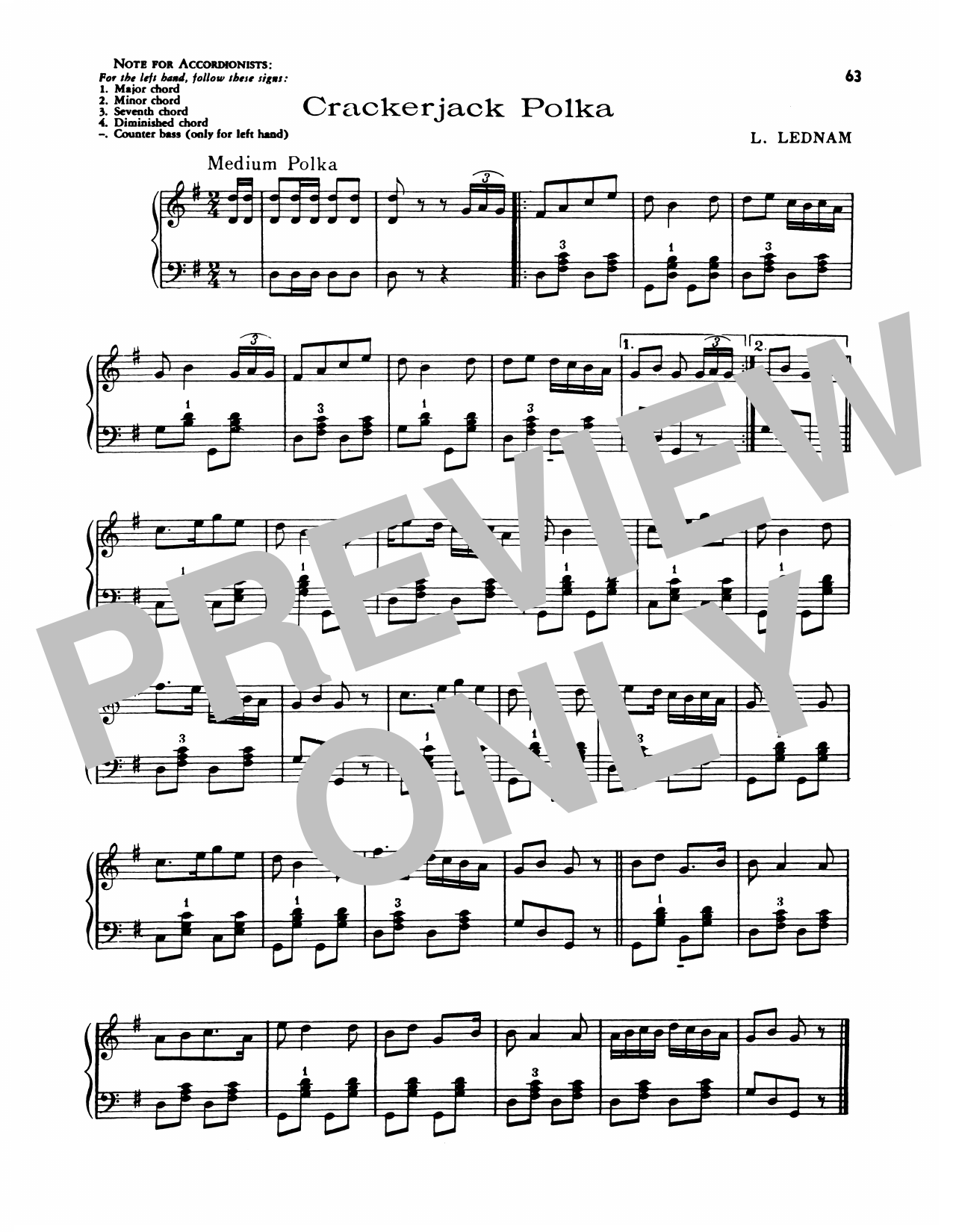 Lawrence Welk Crackerjack Polka sheet music notes and chords arranged for Piano Solo