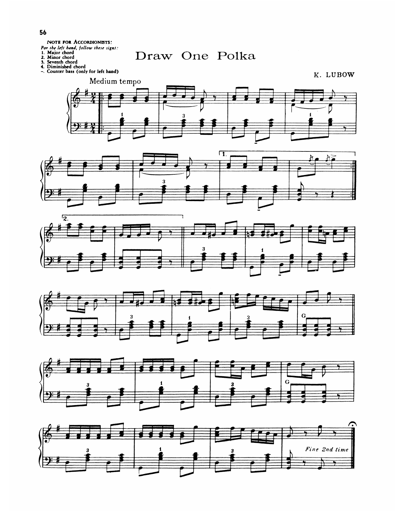 Lawrence Welk Draw One Polka sheet music notes and chords arranged for Piano Solo