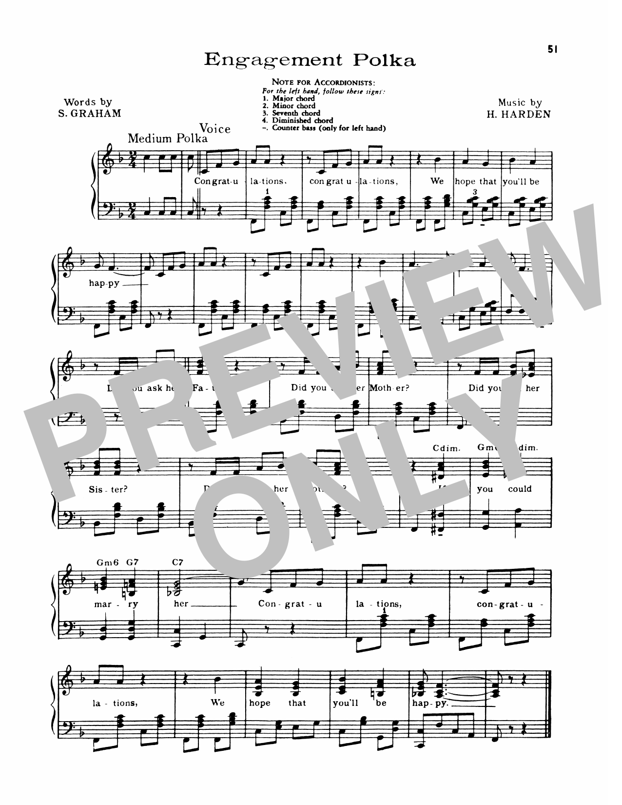 Lawrence Welk Engagement Polka sheet music notes and chords arranged for Piano Solo