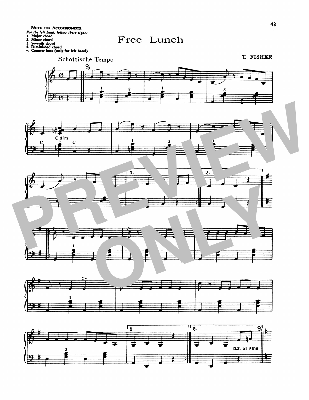 Lawrence Welk Free Lunch sheet music notes and chords arranged for Piano Solo