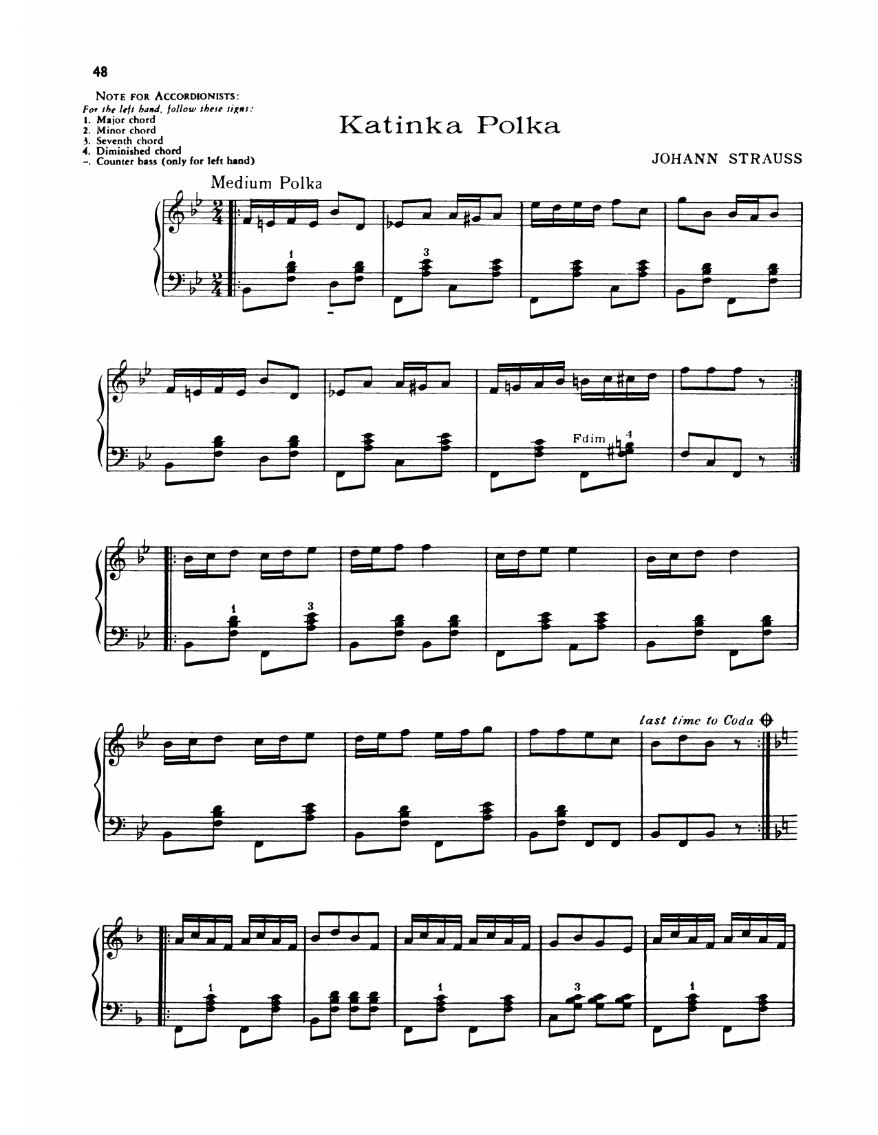 Lawrence Welk Katinka Polka sheet music notes and chords arranged for Piano Solo