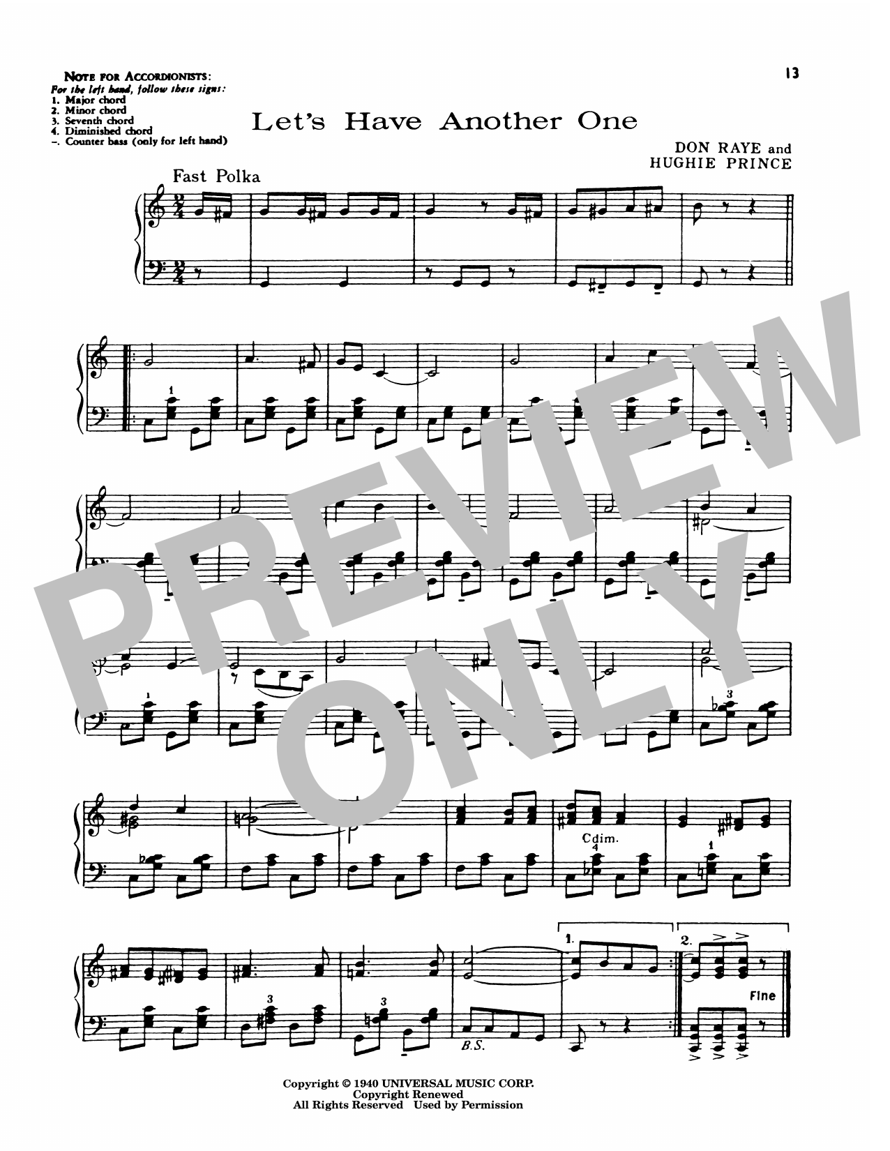 Lawrence Welk Let's Have Another One sheet music notes and chords arranged for Piano Solo