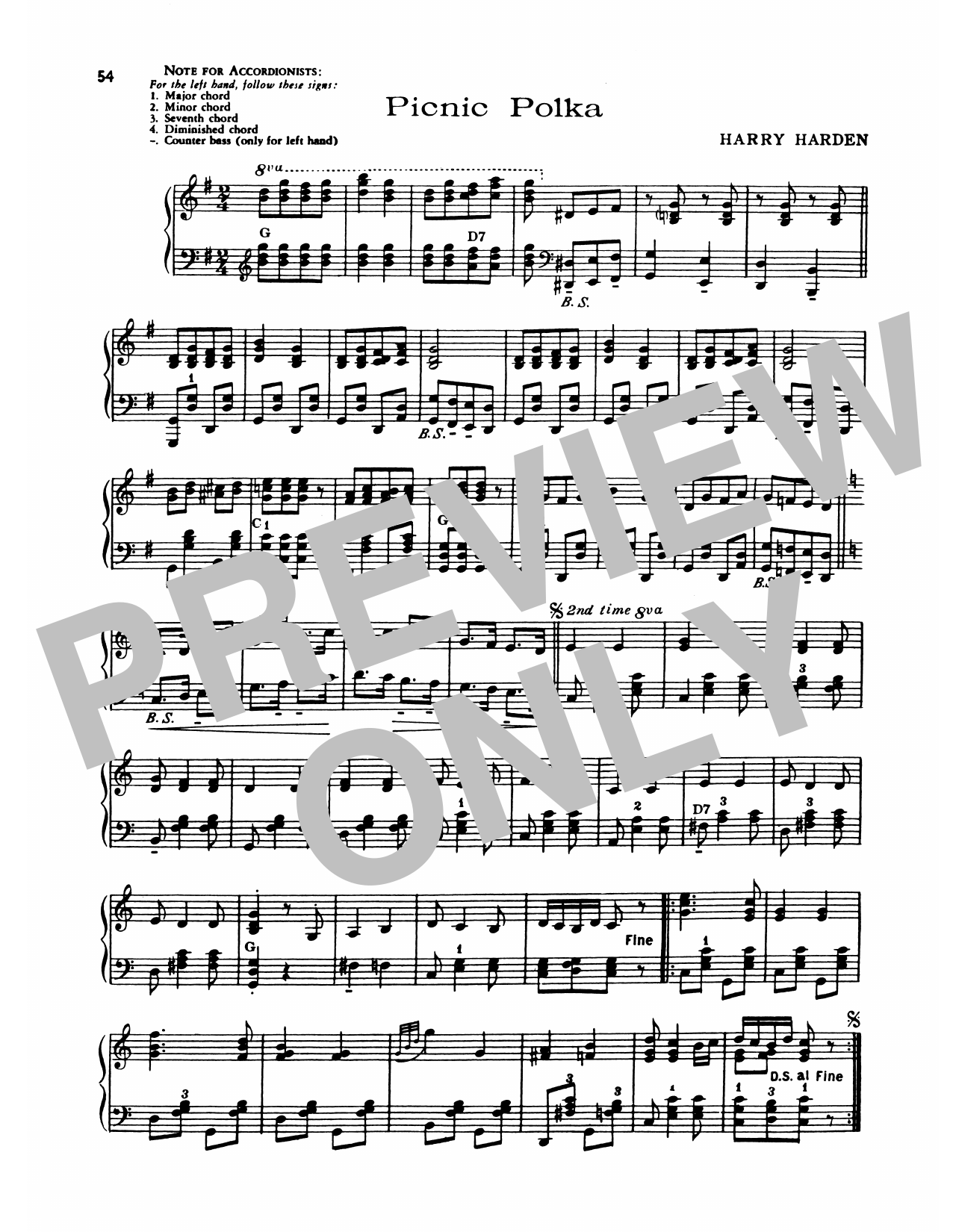 Lawrence Welk Picnic Polka sheet music notes and chords arranged for Piano Solo