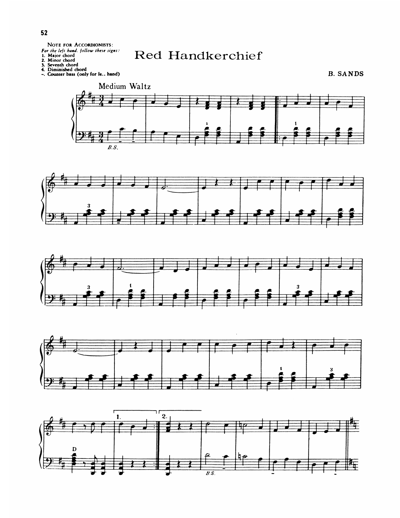 Lawrence Welk Red Handkerchief sheet music notes and chords arranged for Piano Solo