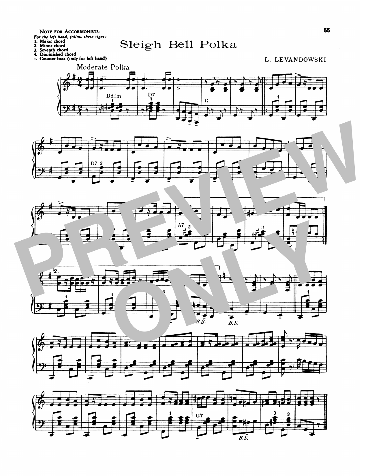 Lawrence Welk Sleighbell Polka sheet music notes and chords arranged for Piano Solo
