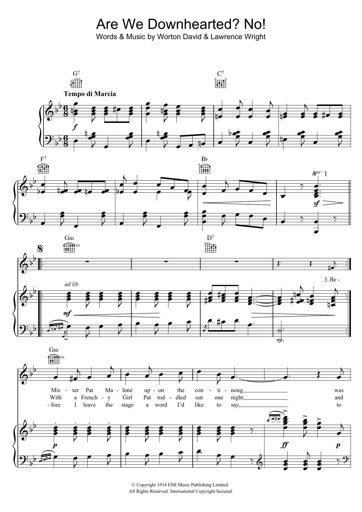 Lawrence Wright Are We Downhearted? No! sheet music notes and chords arranged for Piano, Vocal & Guitar Chords