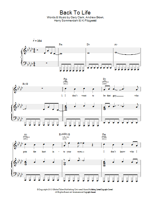 LAWSON Back To Life sheet music notes and chords arranged for Piano, Vocal & Guitar Chords
