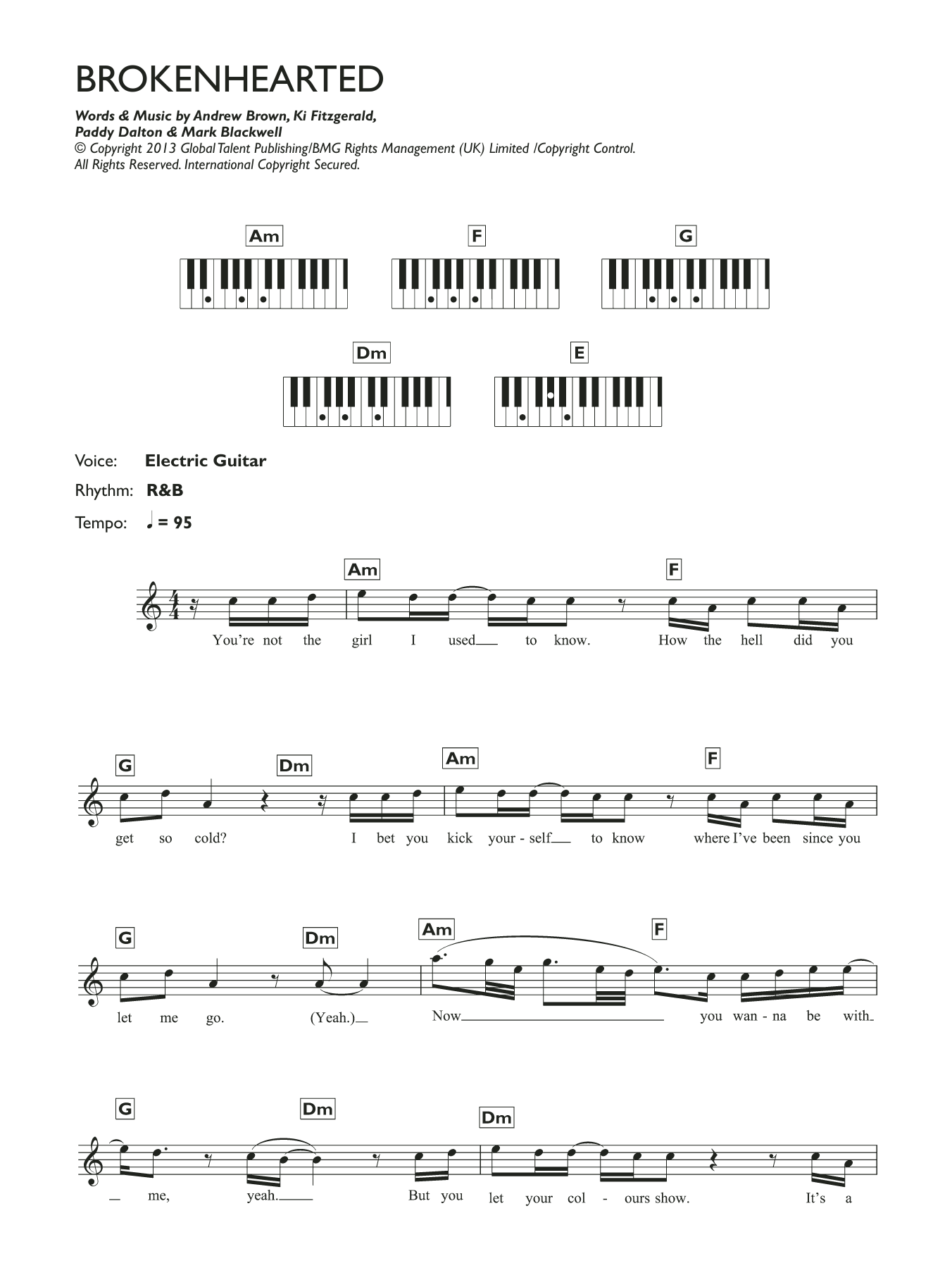 LAWSON Brokenhearted (featuring B.o.B) sheet music notes and chords arranged for Piano Chords/Lyrics
